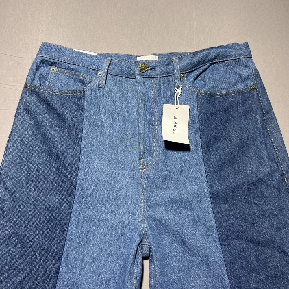 NWT Frame Atelier Pixie Pieced Patchwork Wide Leg Denim Jeans 34 High Rise 37x31